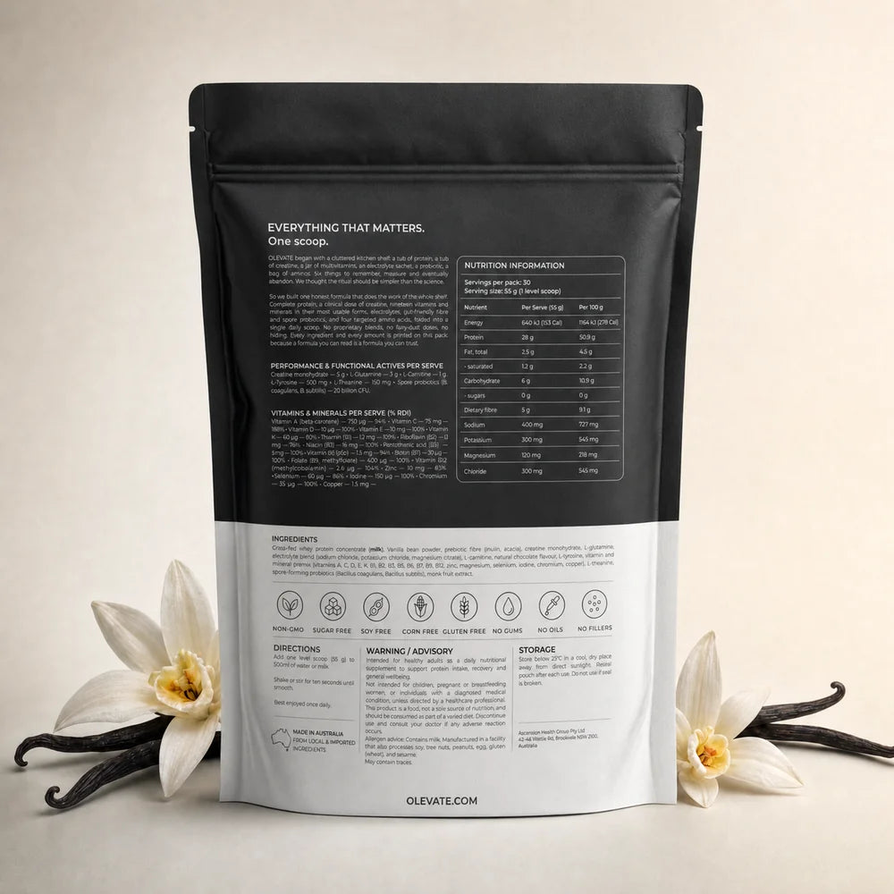 OLEVATE Complete, Real Vanilla — nutrition panel