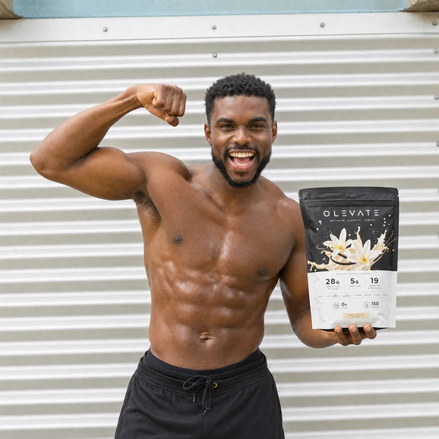 A person holding the OLEVATE vanilla pouch